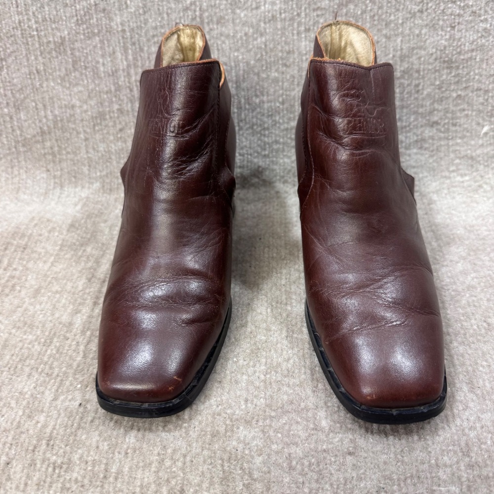 RENIOR Brown Leather Square Toe Ankle Boots Buckle Block Heel Size 37 us 6.5